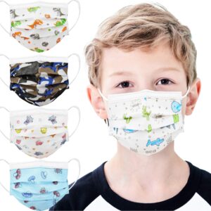 mystcare kids disposable face mask 50 pack ages 5-12 filter 3-layer safety face masks for kids daily use.all metal nose clips(multicolored)