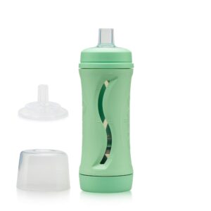 subo baby food bottle starter set | no mess baby toddler self feeder | squeeze free design for purees, smoothies, yogurt, oatmeal, or thickened liquids | reusable silicone washable cup (mint)