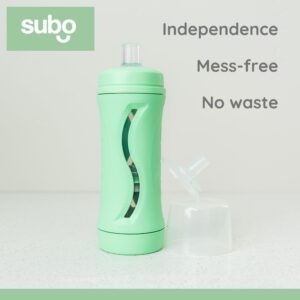 Subo Baby Food Bottle Starter Set | No Mess Baby Toddler Self Feeder | Squeeze Free Design for Purees, Smoothies, Yogurt, Oatmeal, or Thickened Liquids | Reusable Silicone Washable Cup (Mint)