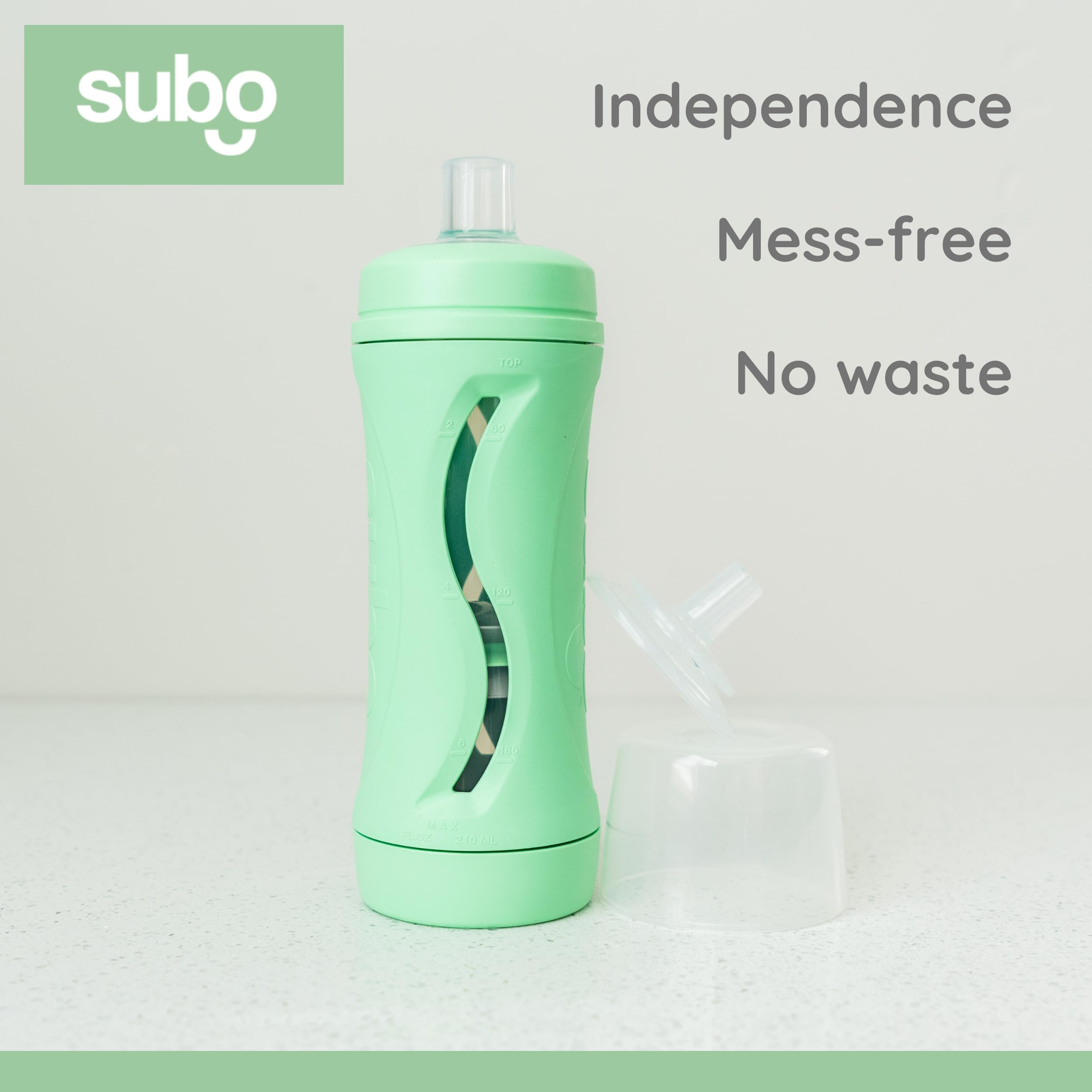 Subo Baby Food Bottle Starter Set | No Mess Baby Toddler Self Feeder | Squeeze Free Design for Purees, Smoothies, Yogurt, Oatmeal, or Thickened Liquids | Reusable Silicone Washable Cup (Mint)