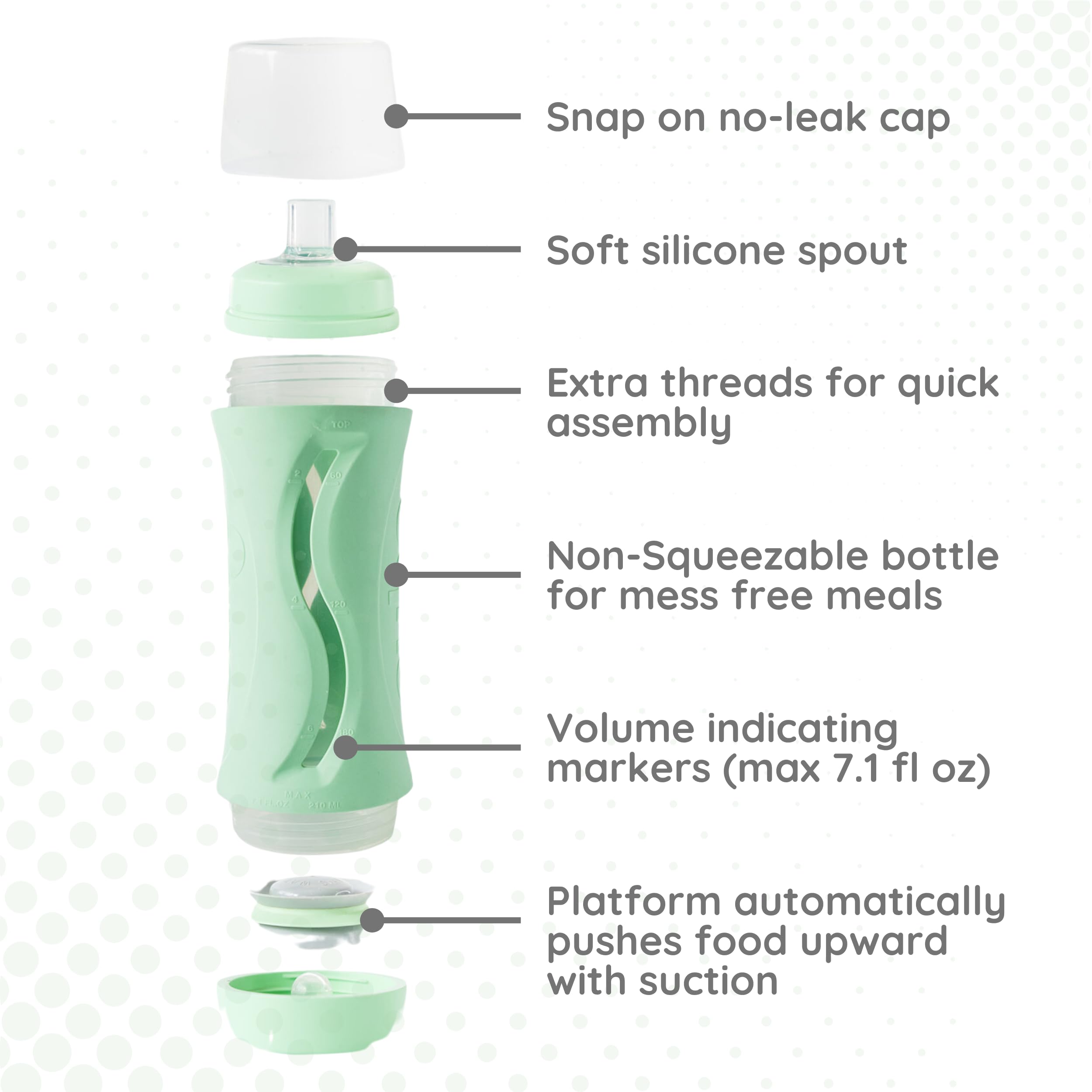 Subo Baby Food Bottle Starter Set | No Mess Baby Toddler Self Feeder | Squeeze Free Design for Purees, Smoothies, Yogurt, Oatmeal, or Thickened Liquids | Reusable Silicone Washable Cup (Mint)