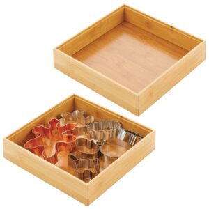 mdesign wooden bamboo drawer organizer - 9" square stackable storage box tray for kitchen drawers/cabinet - utensil, silverware, spatula, and flatware holder - echo collection - 2 pack, natural wood