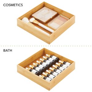 mDesign Wooden Bamboo Drawer Organizer - 9" Square Stackable Storage Box Tray for Kitchen Drawers/Cabinet - Utensil, Silverware, Spatula, and Flatware Holder - Echo Collection - 2 Pack, Natural Wood