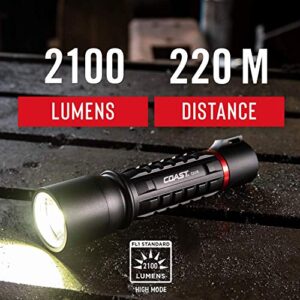 COAST XP11R 2100 Lumen USB-C Rechargeable LED Flashlight with SLIDE FOCUS and PURE BEAM Focusing Optic, 4 Light Modes