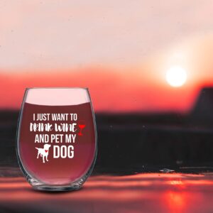 Funnwear I Just Want to Drink Wine And Pet My Dog - 15oz Funny Stemless Crystal Wine Glass Dog Mom - Pet Lover Rescue Mama