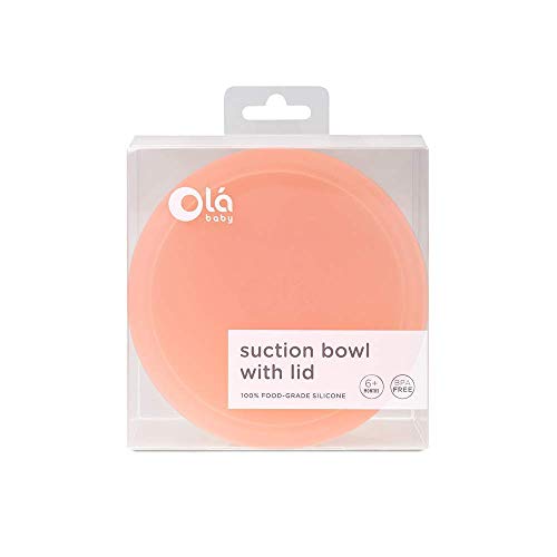 Olababy 100% Silicone Soft-Tip Training Spoon and Suction Bowl with Lid Bundle