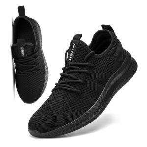 FUJEAK Women Walking Shoes Athletic Casual Road Running Breathable Fashion Sneakers Gym Tennis Lace Up Comfortable Lightweight Shoes A Black