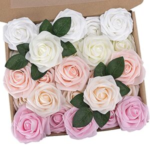 n&t nieting artificial flowers, 25pcs fake flowers roses perfect for diy wedding bouquets centerpieces bridal shower party home flower arrangement decorations, series pink