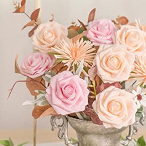 N&T NIETING Artificial Flowers, 25Pcs Fake Flowers Roses Perfect for DIY Wedding Bouquets Centerpieces Bridal Shower Party Home Flower Arrangement Decorations, Series Pink