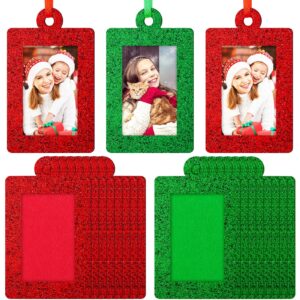 Jetec 36 Pieces Glitter Photo Frame Ornaments Bulk Christmas Tree Decorations Mini Felt Picture Frame Small Hanging Frame Xmas Gifts 2022 for Holiday Party Favors Supplies (Red, Green)