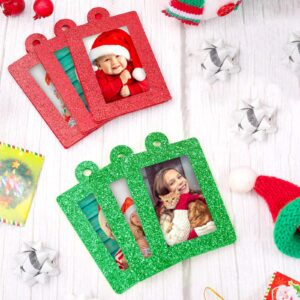 Jetec 36 Pieces Glitter Photo Frame Ornaments Bulk Christmas Tree Decorations Mini Felt Picture Frame Small Hanging Frame Xmas Gifts 2022 for Holiday Party Favors Supplies (Red, Green)