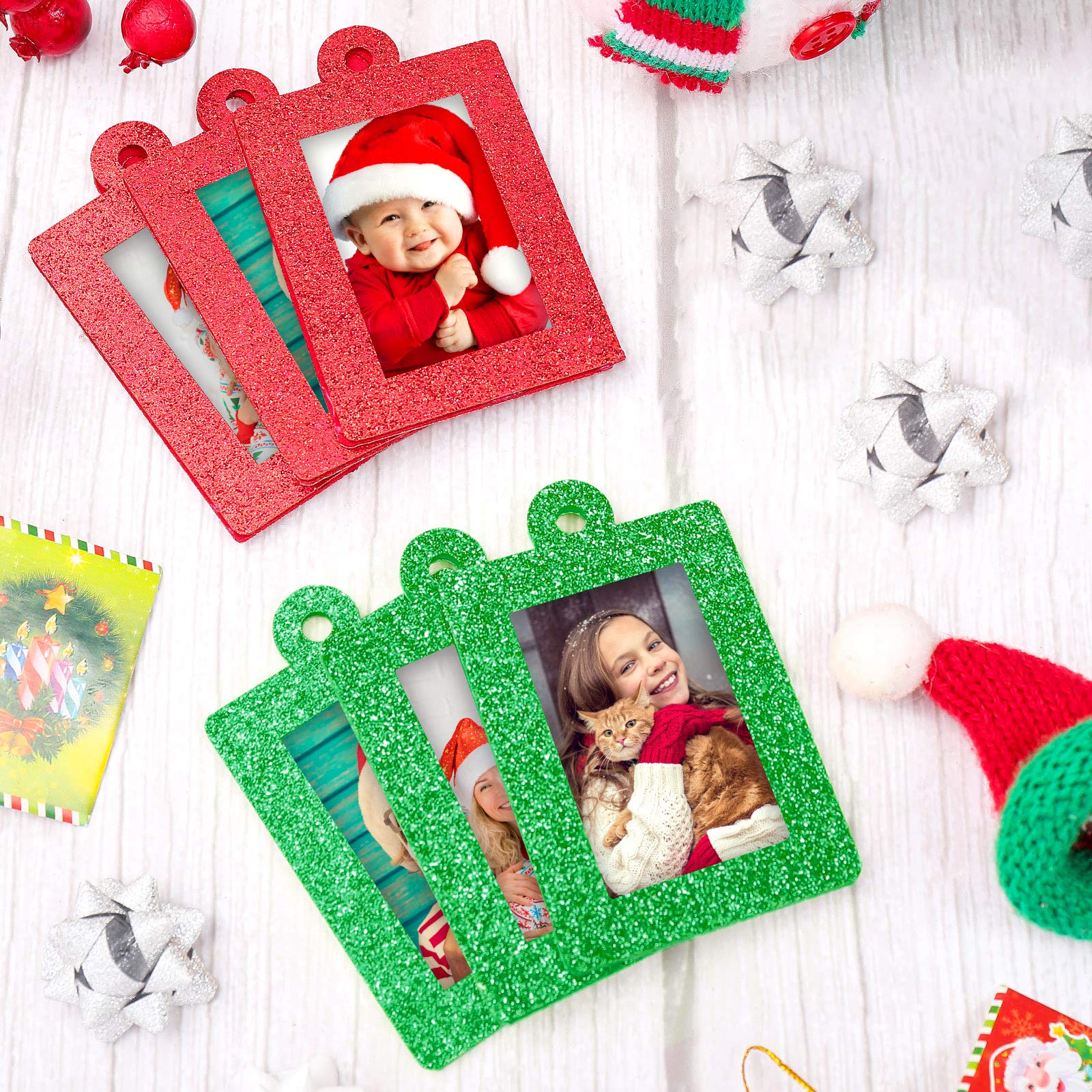 Jetec 36 Pieces Glitter Photo Frame Ornaments Bulk Christmas Tree Decorations Mini Felt Picture Frame Small Hanging Frame Xmas Gifts 2022 for Holiday Party Favors Supplies (Red, Green)