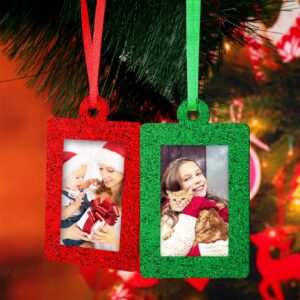 Jetec 36 Pieces Glitter Photo Frame Ornaments Bulk Christmas Tree Decorations Mini Felt Picture Frame Small Hanging Frame Xmas Gifts 2022 for Holiday Party Favors Supplies (Red, Green)