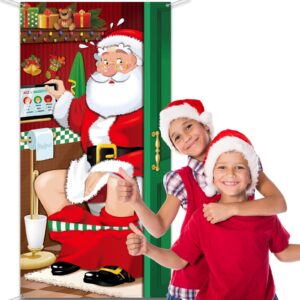 Christmas Party Decorations, Funny Christmas Santa Restroom Door Cover Fabric Santa Restroom Backdrop Background Banner for Christmas Door Decorations Christmas Party Supplies, 70.9 x 35.4 Inch