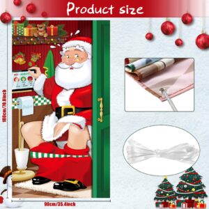 Christmas Party Decorations, Funny Christmas Santa Restroom Door Cover Fabric Santa Restroom Backdrop Background Banner for Christmas Door Decorations Christmas Party Supplies, 70.9 x 35.4 Inch