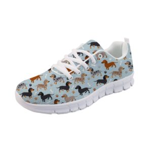 uniceu popular dachshund with dog paws fashion sneakers running shoes for teen girls plus size lace up flat comfortable women's walking shoes for school work travel women sport tennis shoes, blue