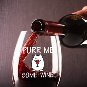 Purr Me Some Wine 15oz Stemless Crystal Wine Glass - Best Cat Mom Sarcastic Ideas - Funny Animal Wine Lover Accessories - CBT Wine Glasses