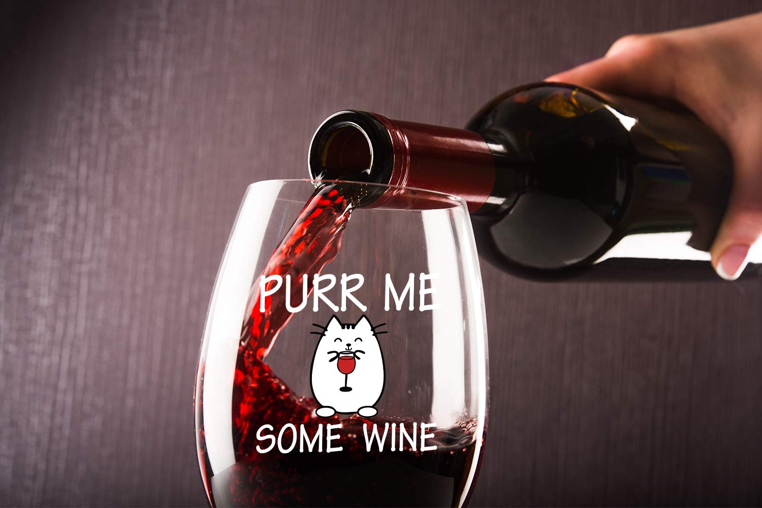 Purr Me Some Wine 15oz Stemless Crystal Wine Glass - Best Cat Mom Sarcastic Ideas - Funny Animal Wine Lover Accessories - CBT Wine Glasses