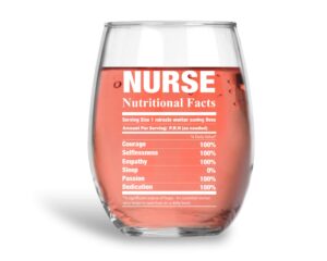 nurse nutritional facts 15oz stemless crystal wine glass - nurse graduation ideas - nurses appreciation week for essential worker - cbt wine glasses