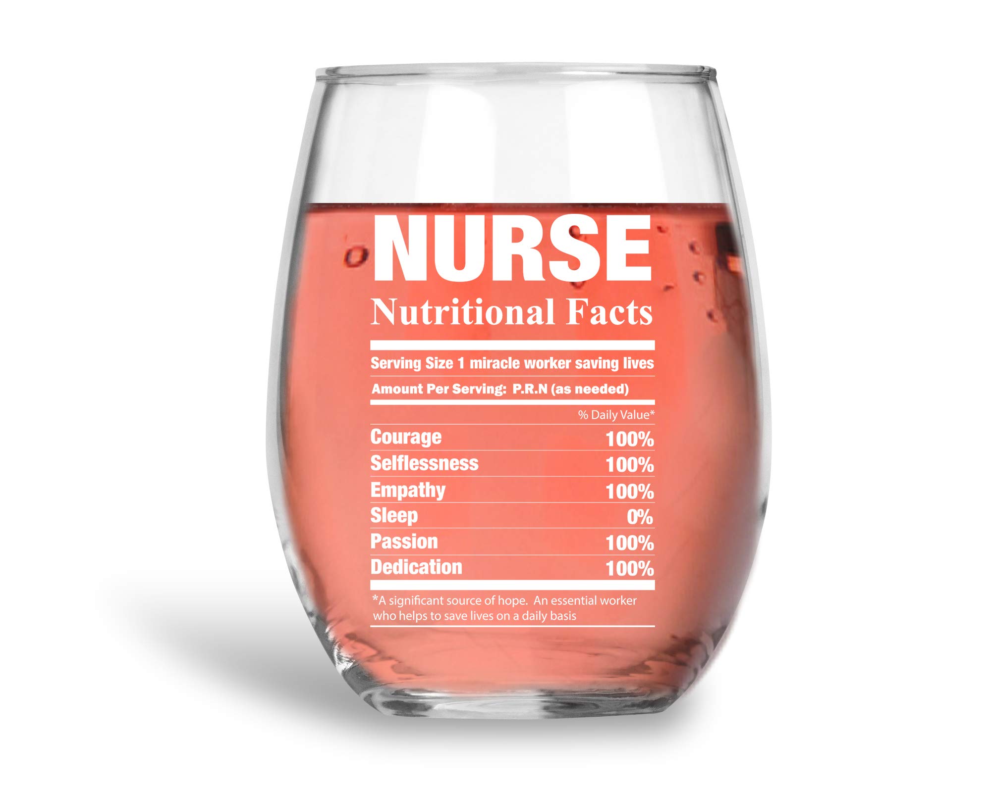 Nurse Nutritional Facts 15oz Stemless Crystal Wine Glass - Nurse Graduation Ideas - Nurses Appreciation Week for Essential Worker - CBT Wine Glasses