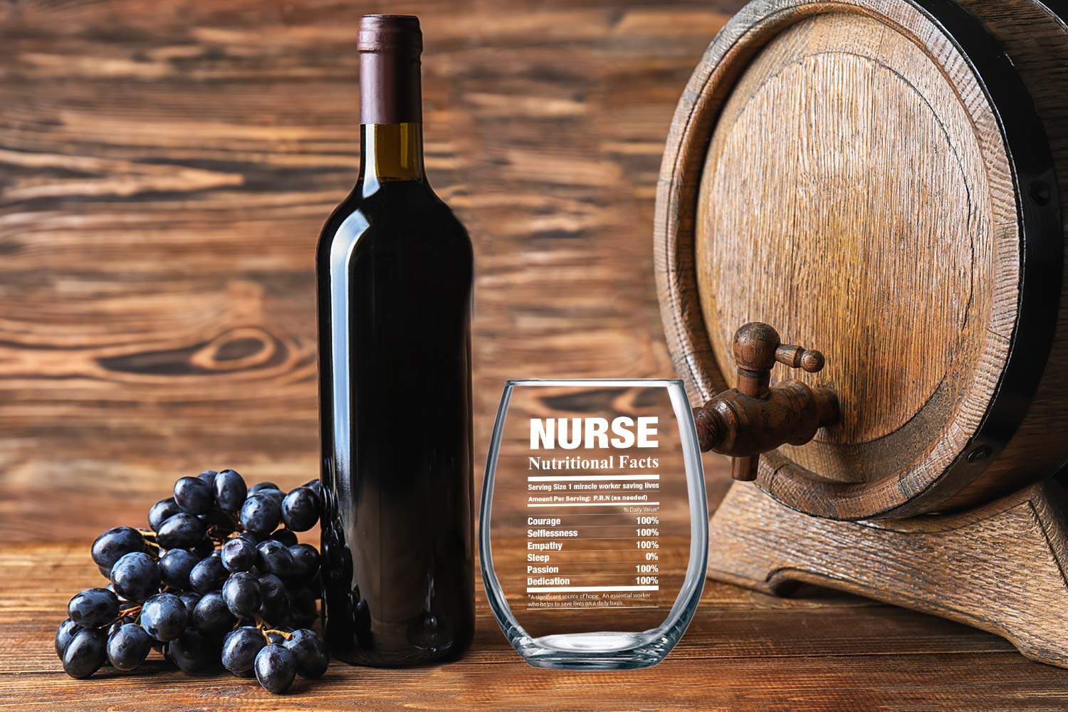 Nurse Nutritional Facts 15oz Stemless Crystal Wine Glass - Nurse Graduation Ideas - Nurses Appreciation Week for Essential Worker - CBT Wine Glasses