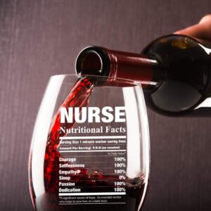 Nurse Nutritional Facts 15oz Stemless Crystal Wine Glass - Nurse Graduation Ideas - Nurses Appreciation Week for Essential Worker - CBT Wine Glasses