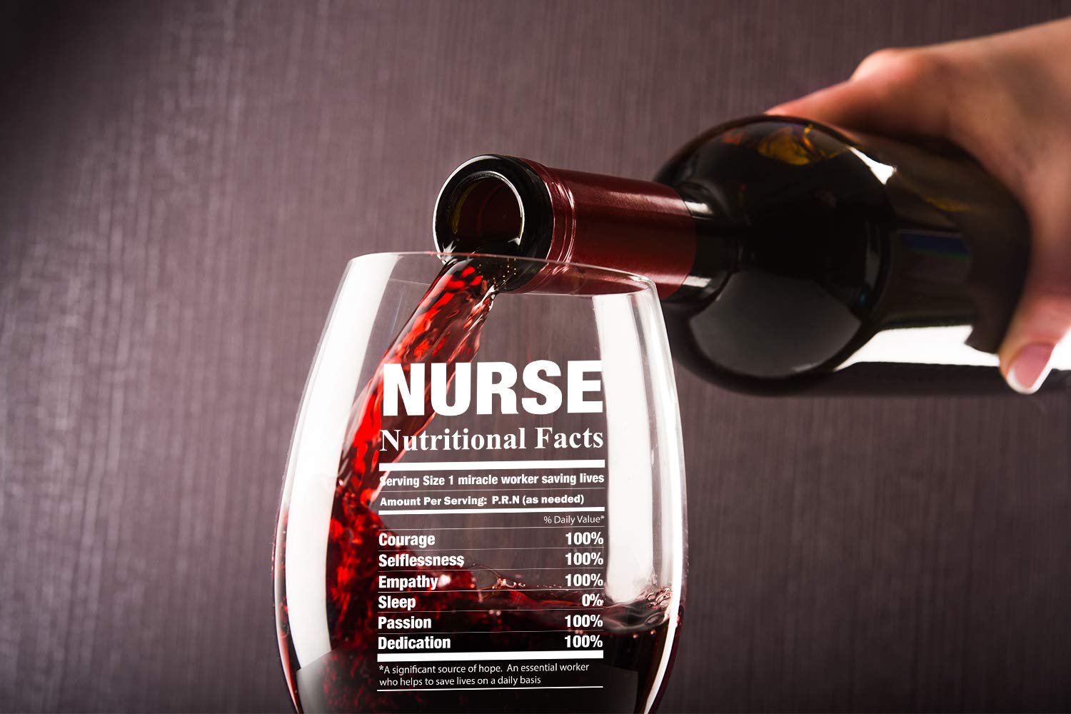 Nurse Nutritional Facts 15oz Stemless Crystal Wine Glass - Nurse Graduation Ideas - Nurses Appreciation Week for Essential Worker - CBT Wine Glasses