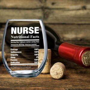 Nurse Nutritional Facts 15oz Stemless Crystal Wine Glass - Nurse Graduation Ideas - Nurses Appreciation Week for Essential Worker - CBT Wine Glasses