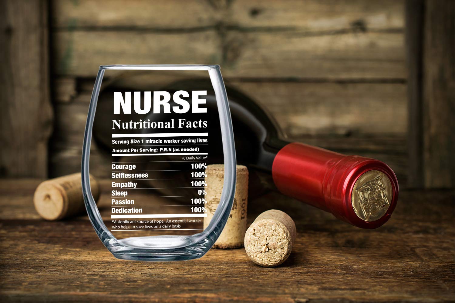 Nurse Nutritional Facts 15oz Stemless Crystal Wine Glass - Nurse Graduation Ideas - Nurses Appreciation Week for Essential Worker - CBT Wine Glasses