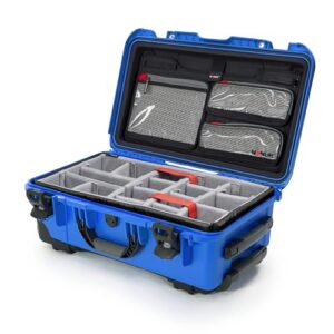 nanuk 935 waterproof carry-on hard case with lid organizer and padded divider w/ wheels - blue
