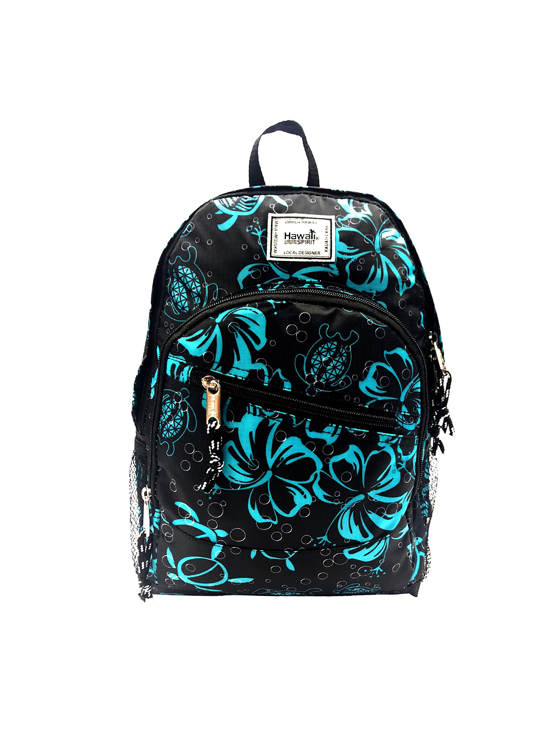 Hawaii Print 01 Small Backpack (Honu Family - Black/Teal)