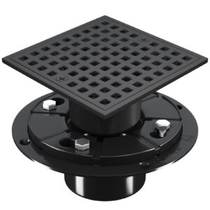4-1/4" square shower floor drain with black matte strainer(checkered