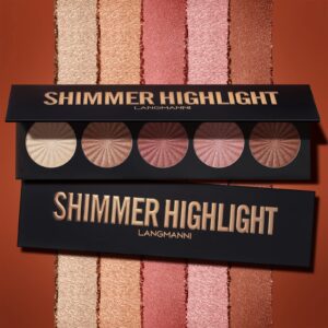 Highlighter Powder Palette, Makeup Palette Facial Bronzers Illuminator Palette Highlighter Baked Waterproof Long Lasting Brilliant Lighten Skin Color (5 Color, 1 Count (Pack of 1))