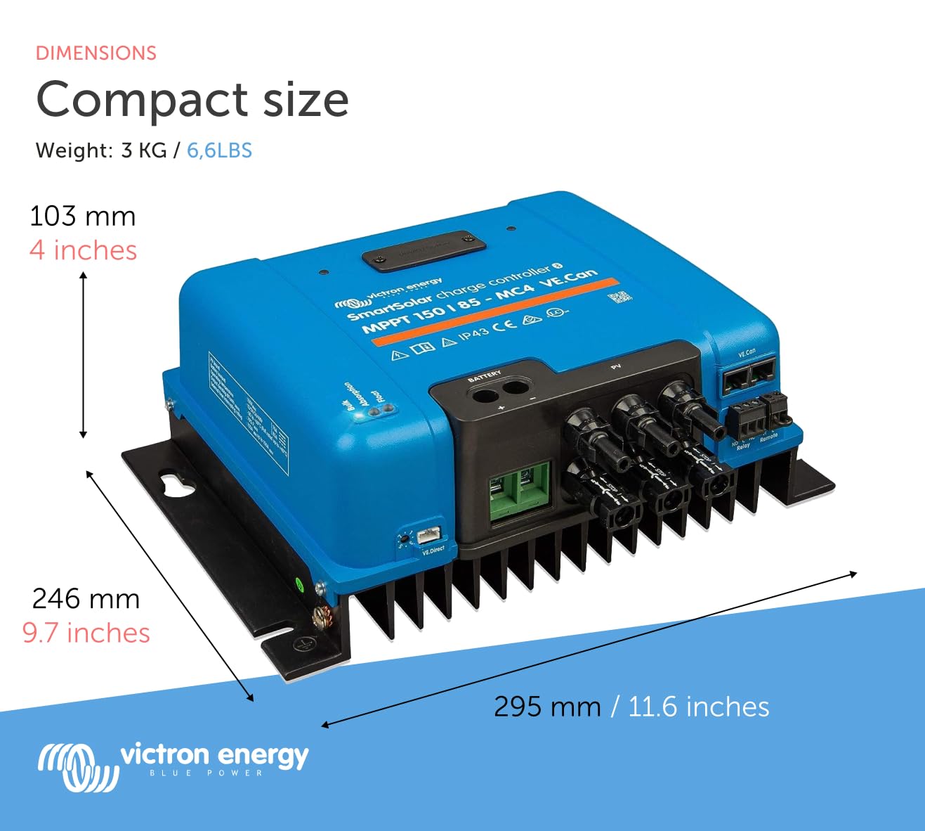 Victron Energy SmartSolar MPPT MC4 VE. Can 150V 85 amp 12/24/36/48-Volt Solar Charge Controller (Bluetooth)