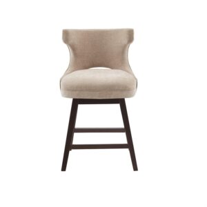 madison park emmett swivel stool-chic modern, scoop back, counter height barstool, kitchen island chair solid wood legs, silver nailhead accent, assembly required, 21" w x 22" d x 37" h, beige