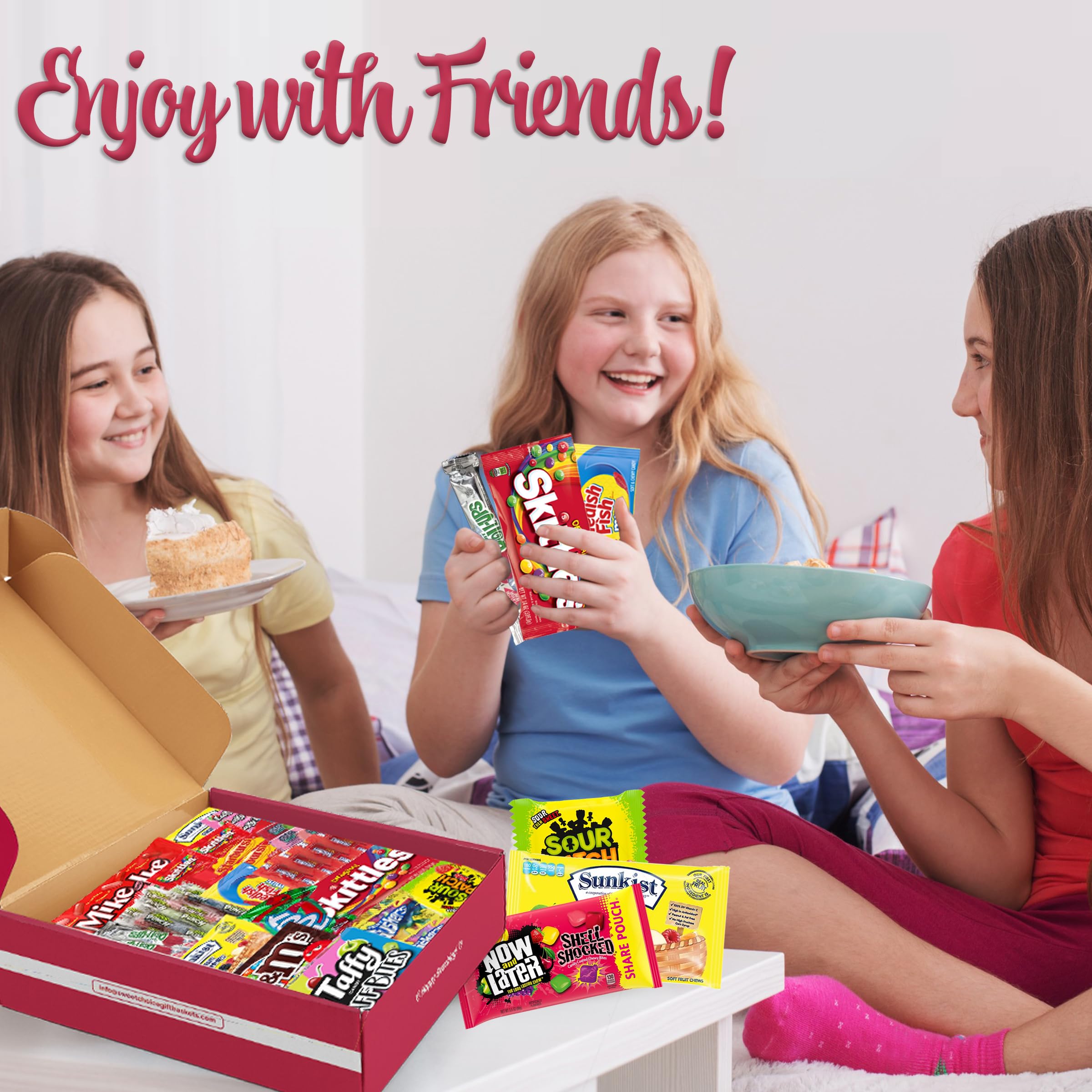 Bite Sized Candy Care Package - (50 count) Easter candy care Package A Sampler of Skittles, Sour Patch Kids, Starburst, , Twizzlers, Airheads, and More! Great for Movie Night Sleepovers and Goodie Bags!