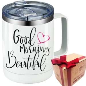 chien-chi lili good morning beautiful tumbler stainless steel insulated wine tumbler, novelty travel mug gifts for beautiful woman mothers day boss lady wife aunt mom grandma daughter her lover girl