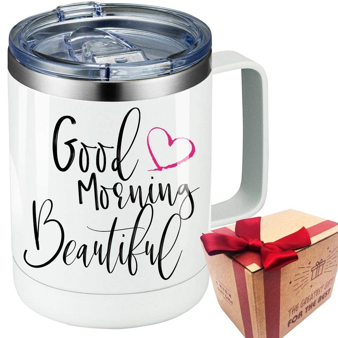 CHIEN-CHI LILI Good Morning Beautiful Tumbler Stainless Steel Insulated Wine Tumbler, Novelty Travel Mug Gifts for Beautiful Woman Mothers Day Boss Lady Wife Aunt Mom Grandma Daughter Her Lover Girl