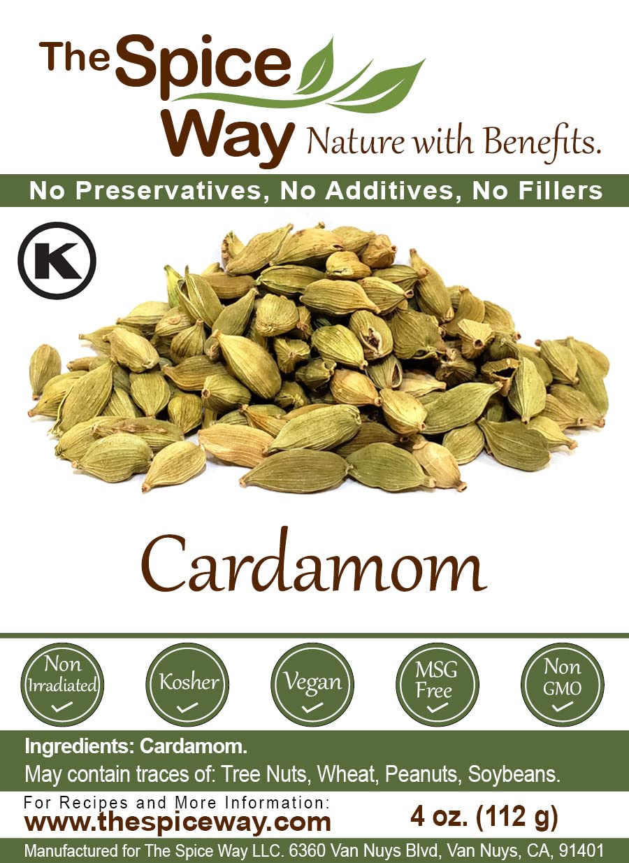 The Spice Way Cardamom Pods- (4 oz) Whole Green Cardamom Pod kosher by OK