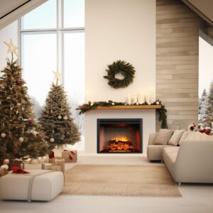 RICHFLAME 33 Inches, Edward Electric Fireplace Insert with Fire Crackling Sound, Weathered Concrete Interior, Remote Control, 750/1500W, Black