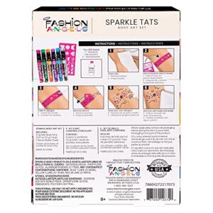 Fashion Angels Sparkle Tats Body Art Set - Temporary Tattoo Pens, Washable & Shimmery Tattoo Body Ink, 6 Tattoo Body Markers Set with Stencil Stickers for Kids 8+, Multi (12674)