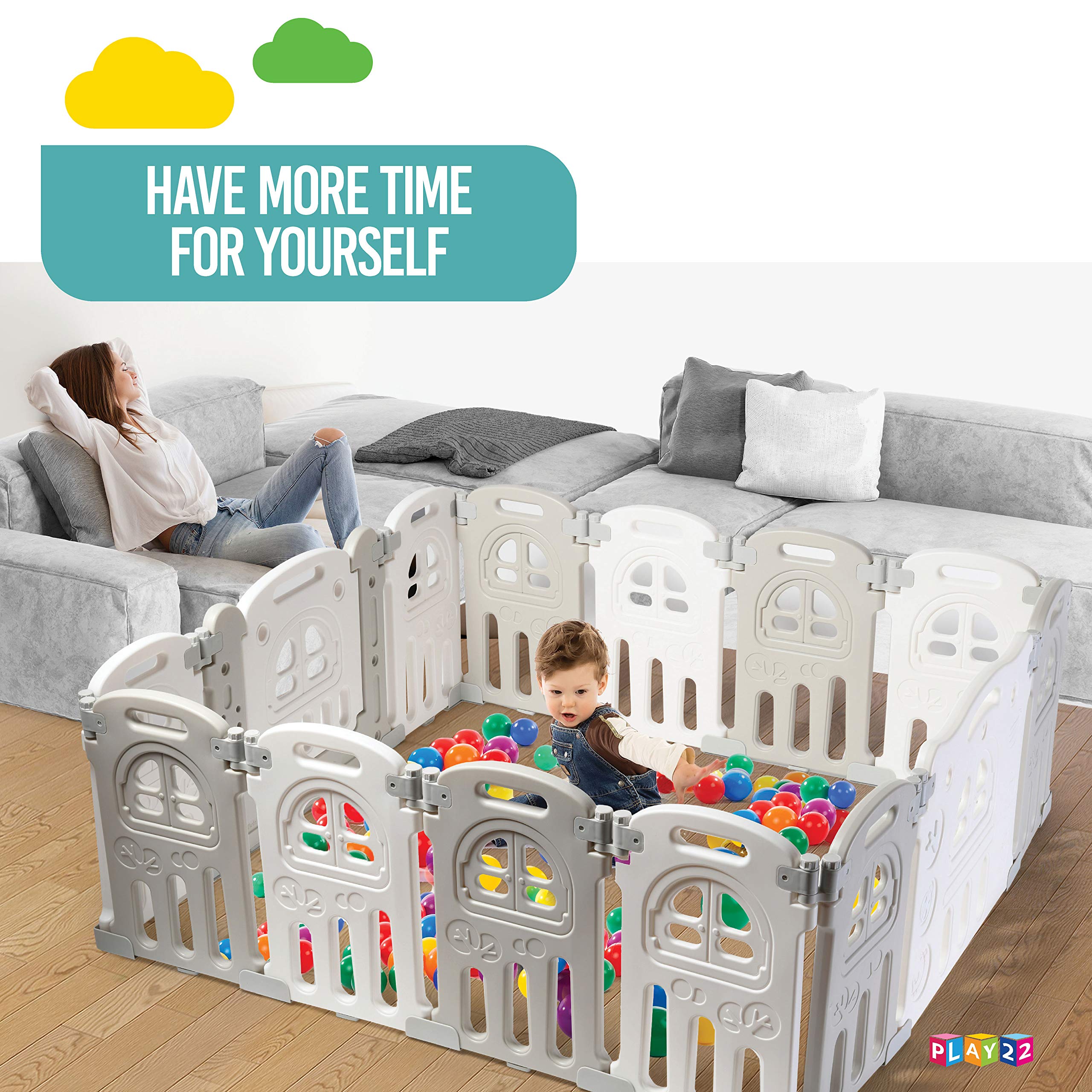 Play22 Foldable Baby Playpen 14 Panel - Kids Safety Activity Play Center - Safety Play Yard Play Pens for Babies - Safety Gates for Indoor and Outdoor Play - Adjustable Shape