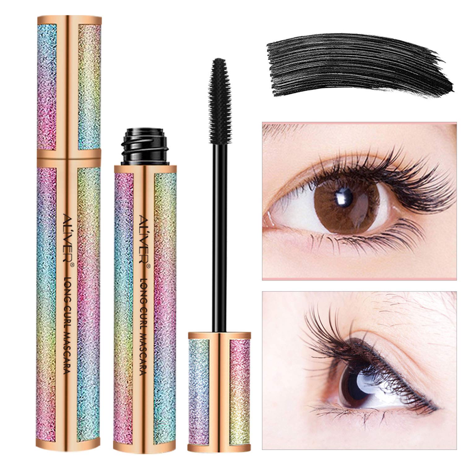 4D Silk Fiber Lash Mascara, Natural Waterproof Smudge-proof Mascara, Natural Thickening Lengthening Mascara No Clumping, No Smudging Lasting All Day & Easy to Remove