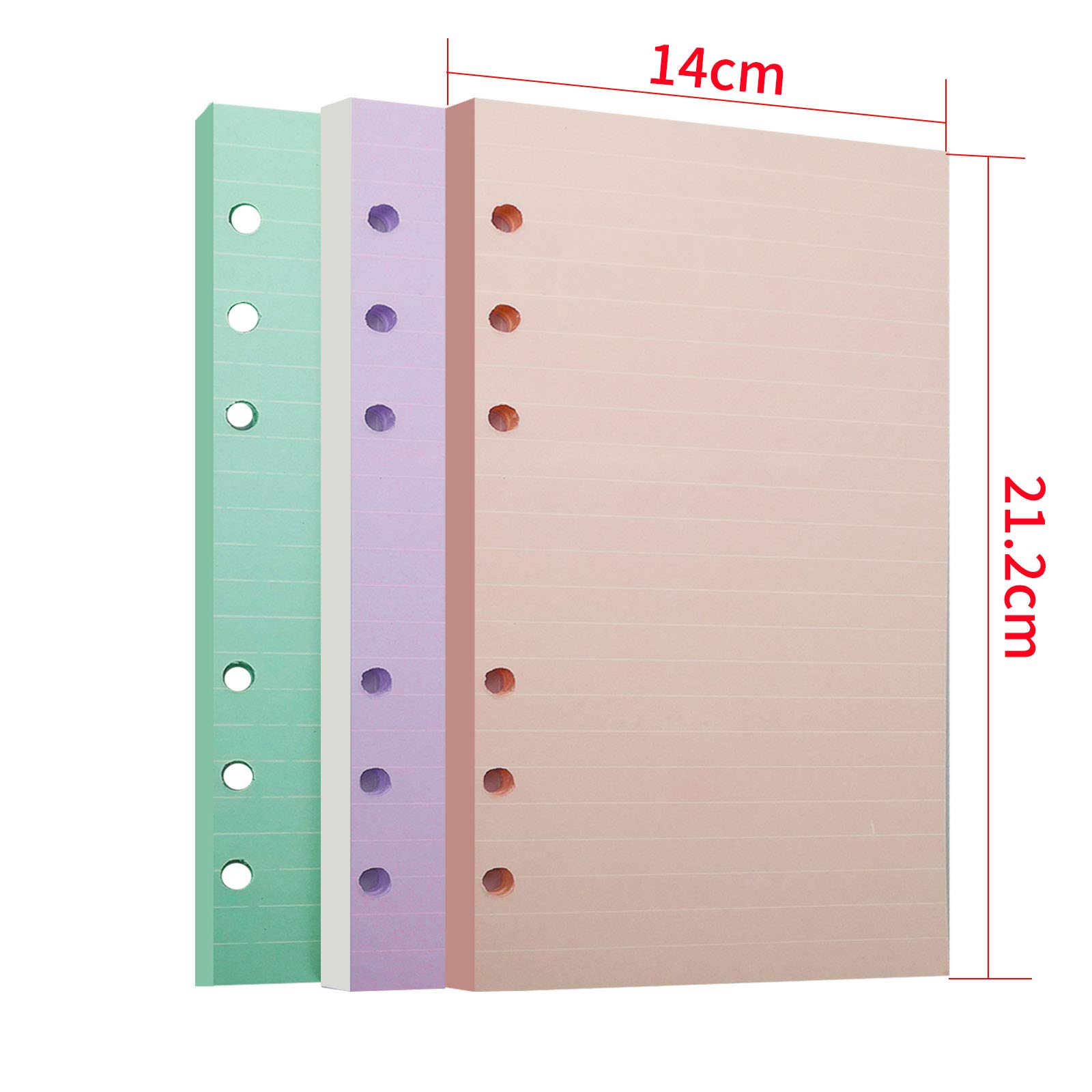 Chris.W A5 Refills Paper, 3 Pack 40 Sheets A5 Colorful Ruled Binder Paper, 3 Pcs Binder Pockets, 1 Page Marker - 6 Hole Notebook Inserts for 6 Ring Refillable A5 Binder Notebook Planner