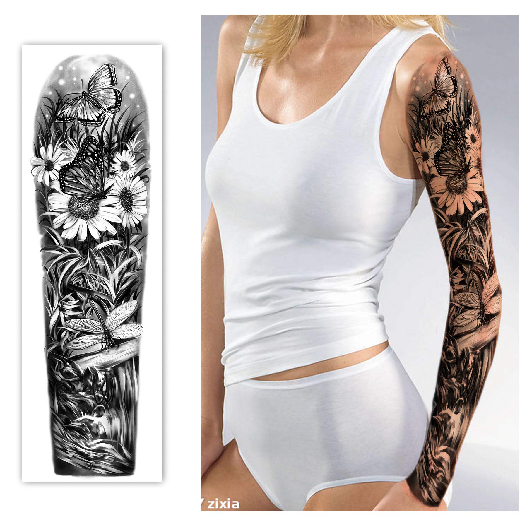 Full Arm Waterproof Temporary Tattoos 8 Sheets and Half Arm Shoulder Tattoo 10 Sheets, Extra Large LastingTattoo Stickers for Girls and Women (22.83"X7.1")