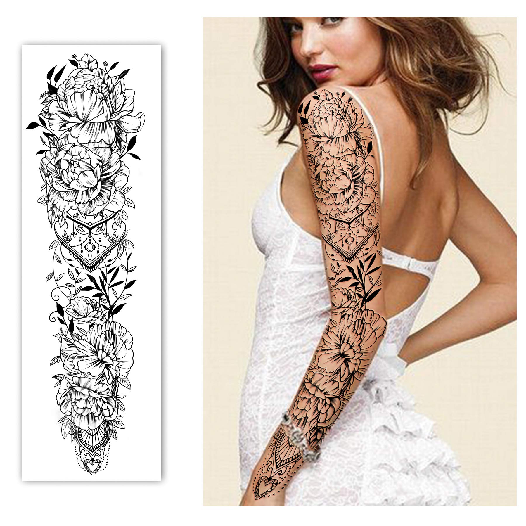 Full Arm Waterproof Temporary Tattoos 8 Sheets and Half Arm Shoulder Tattoo 10 Sheets, Extra Large LastingTattoo Stickers for Girls and Women (22.83"X7.1")