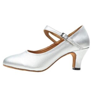 hroyl women closed toe ballroom dance shoes low heel latin salsa tango waltz character dance shoes,ycl245-silver-6,us9
