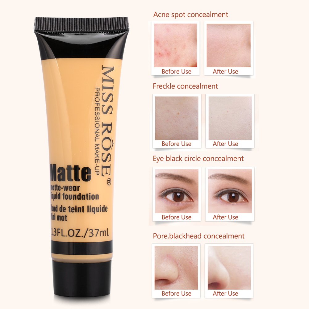 miss rose matte foundation, Smooth Liquid Concealer Cream, Makeup Base Face Liquid Foundation Matte Wear Concealer Sun Block Cream(#6) miss rose matte foundation