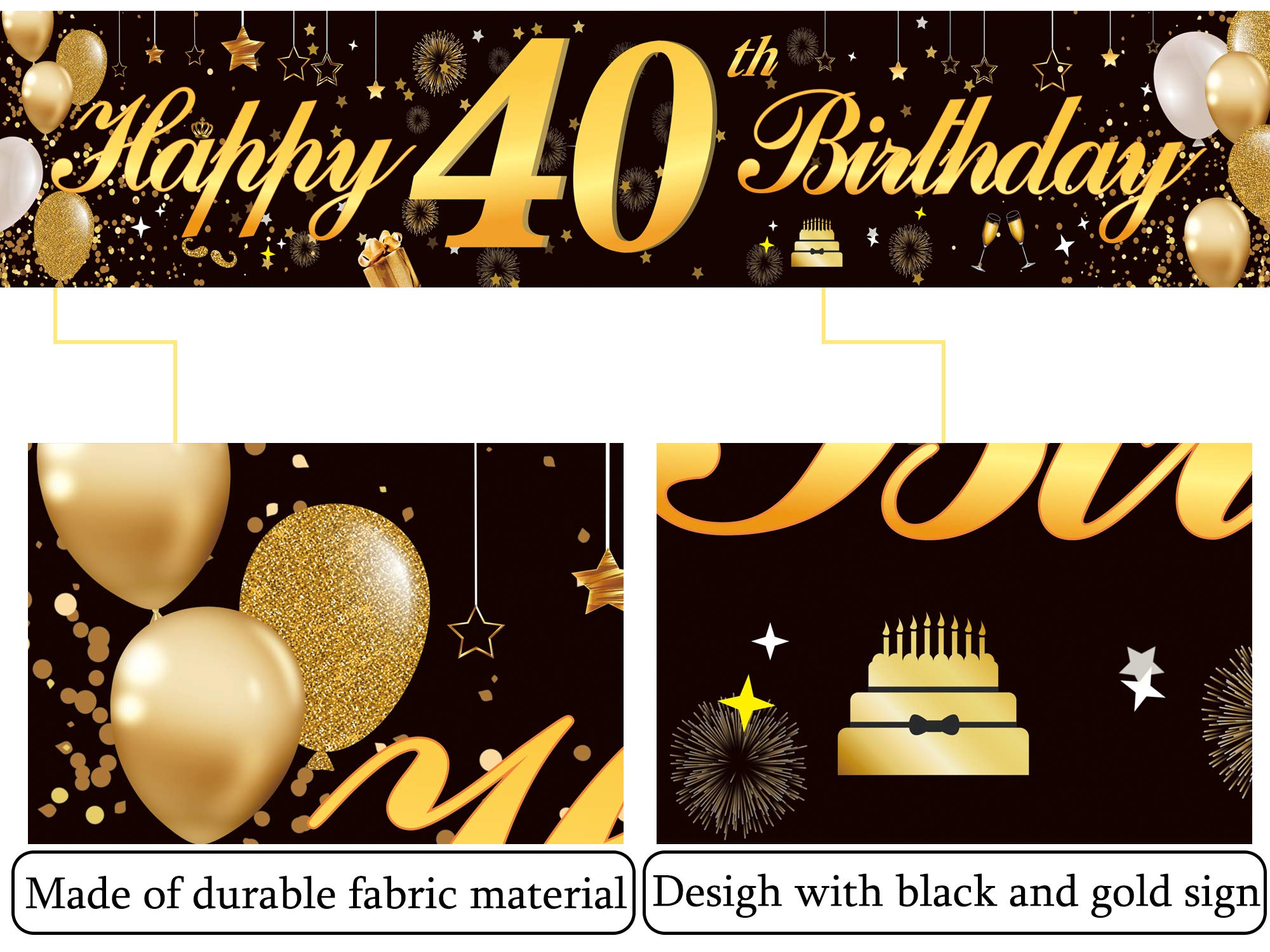 Happy 50th Birthday Banner,Birthday Party Sign Backdrop Banner For Men Women Cheer to 50 Years,Durable Black&Gold Glitter Birthday Sign Yard Sign For 50th Birthday Party Decoration Supplies(50 Black)