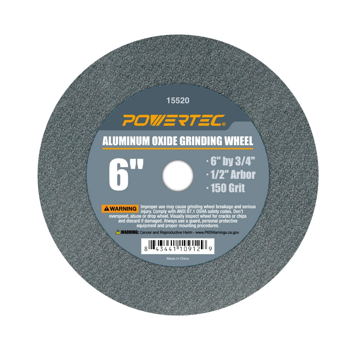 POWERTEC 15520 Bench and Pedestal Grinding Wheels, 6 Inch x 3/4 Inch, 1/2 Arbor,150 Grit, Aluminum Oxide Bench Grinder Wheel for Bench Grinder, 1 Pack